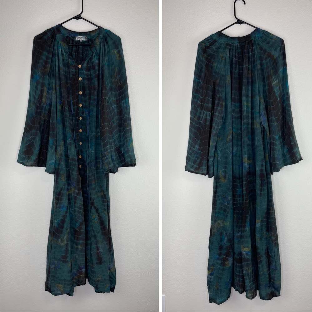 Kantha Bae Silk Woodstock Duster Dress in Dark blue and black One Size